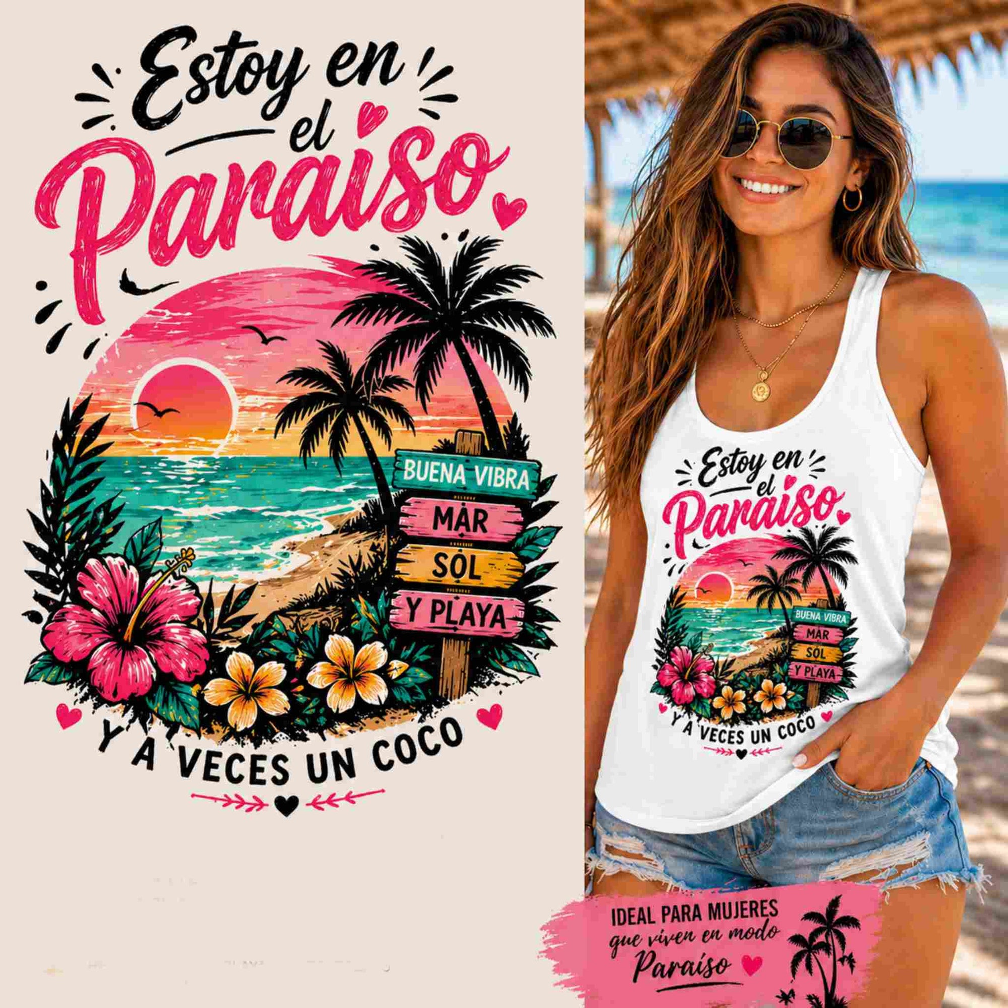 Playera Tank Top  “Estoy en el Paraíso” – Diseño Playa, Verano, Vacaciones | Moda Mujer