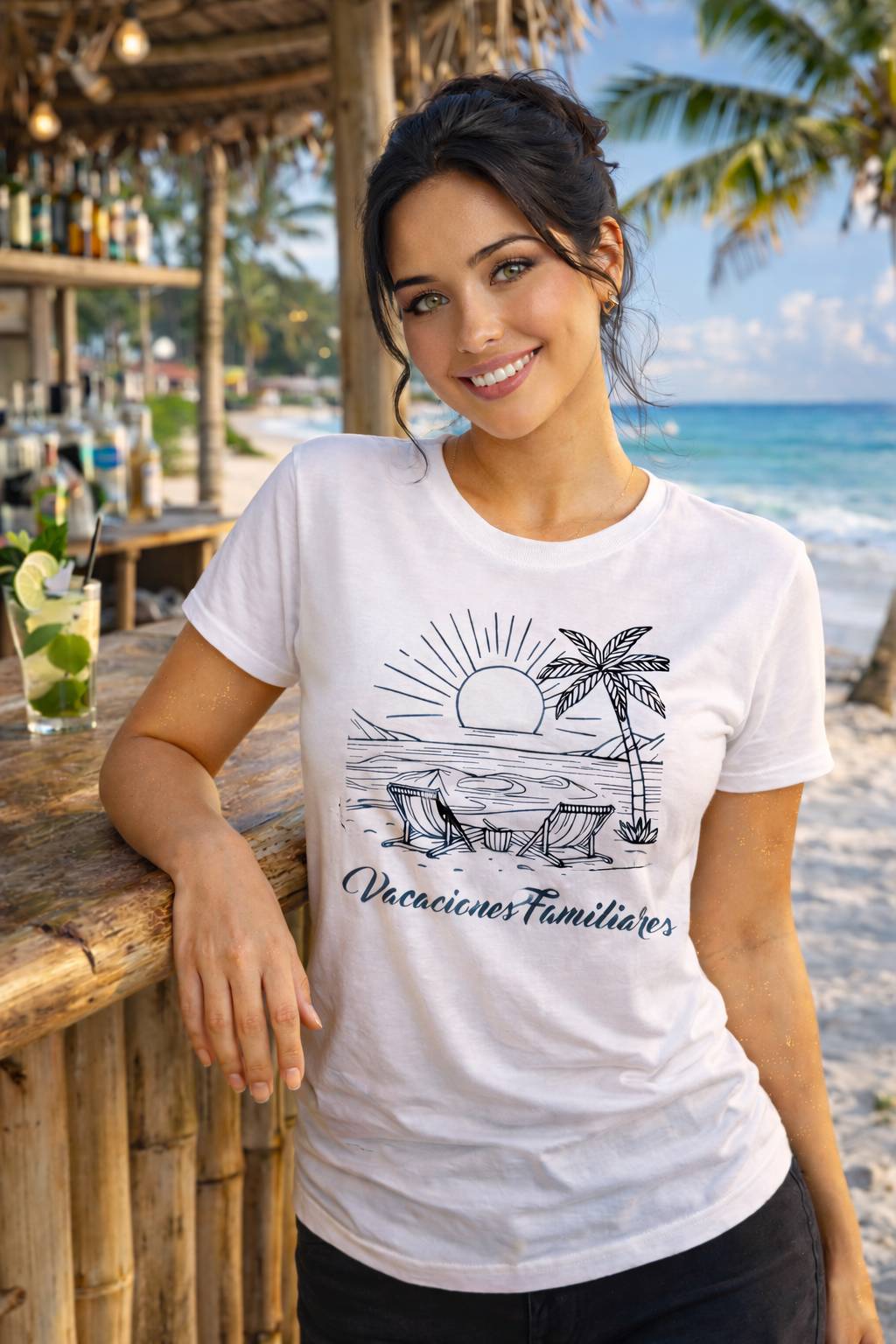 Playera manga corta blanca de Mujer MODELO "FAMILIA"