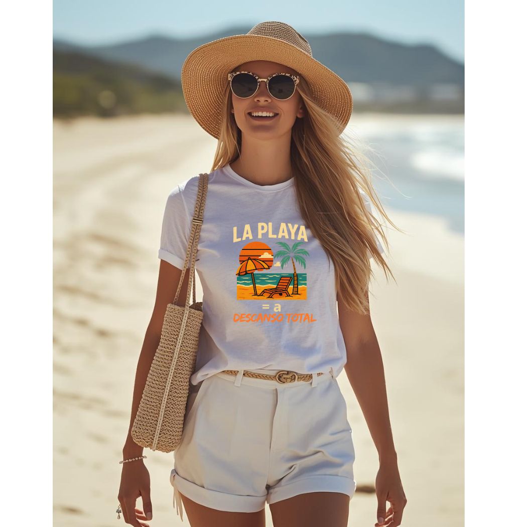 Playera Negra/Banca  para la Playa / Descanso Total