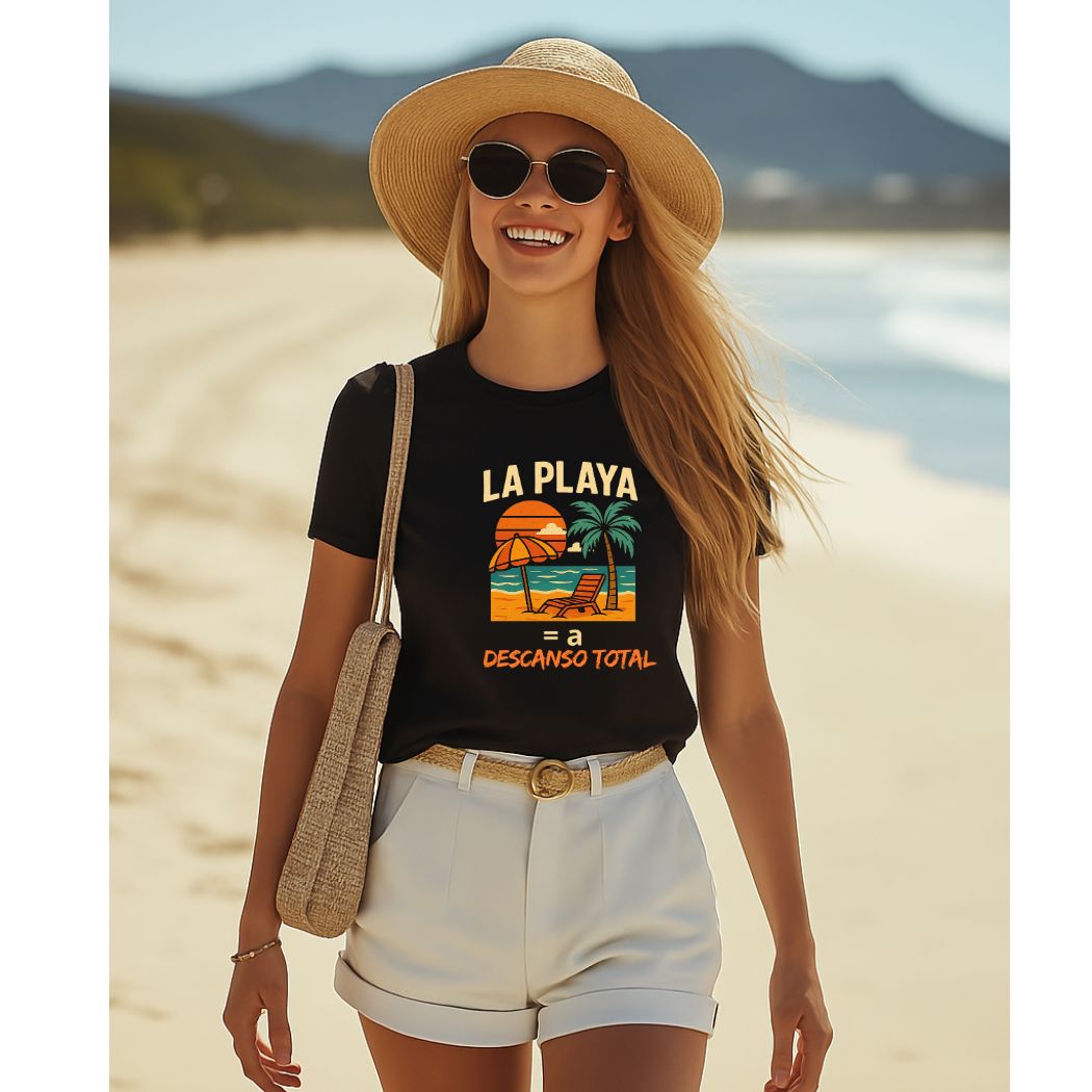 Playera Negra/Banca  para la Playa / Descanso Total