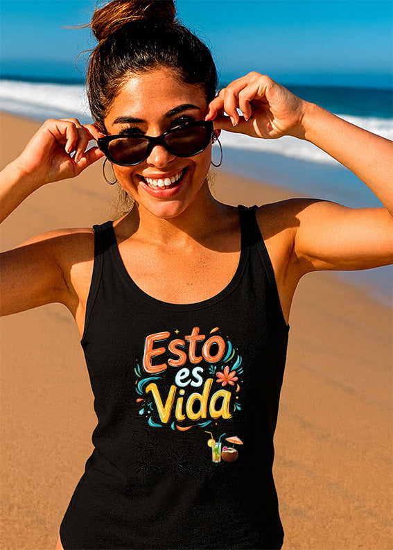 TANK TOP NEGRO de Mujer MODELO esto es vida vida