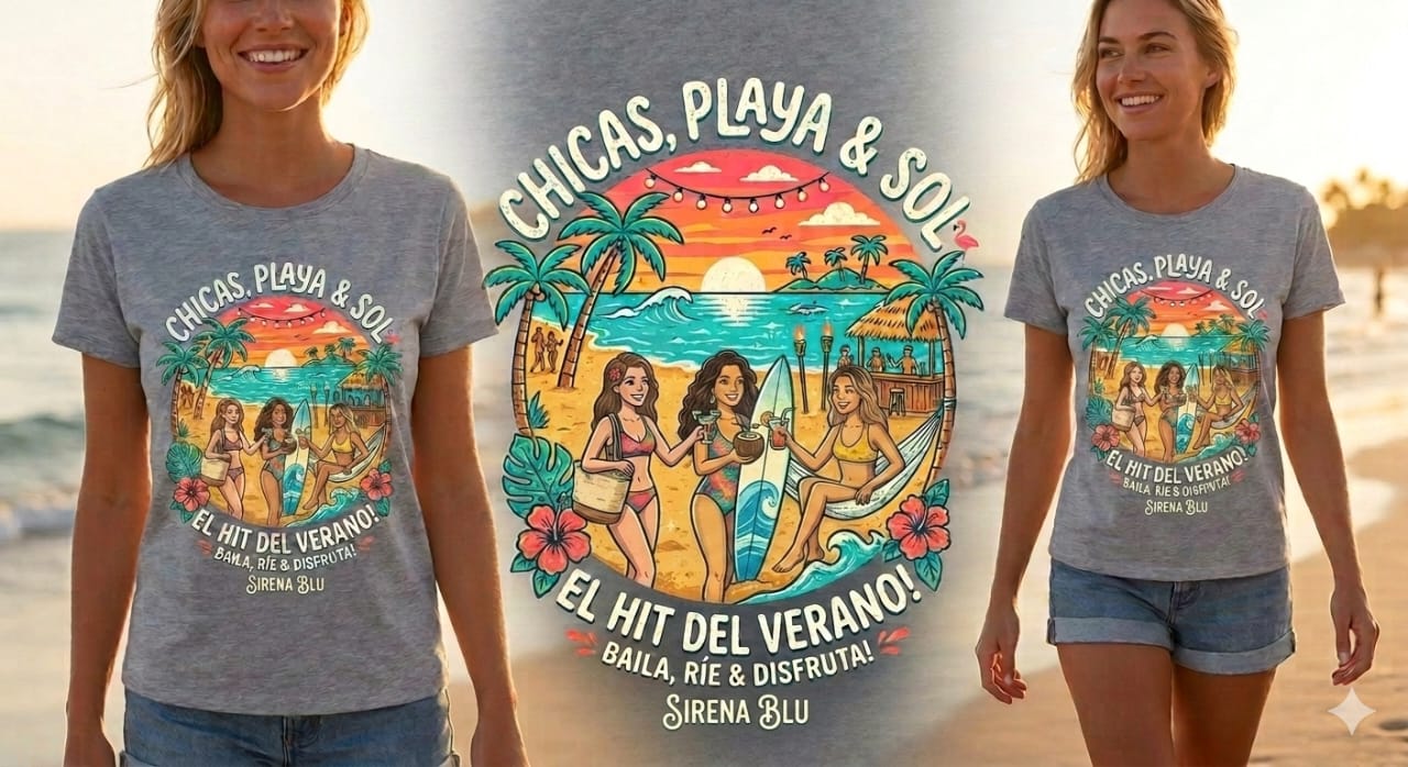 Playera  para la playa “Chicas, Playa & Sol” – Sirena Blu ☀️🌴