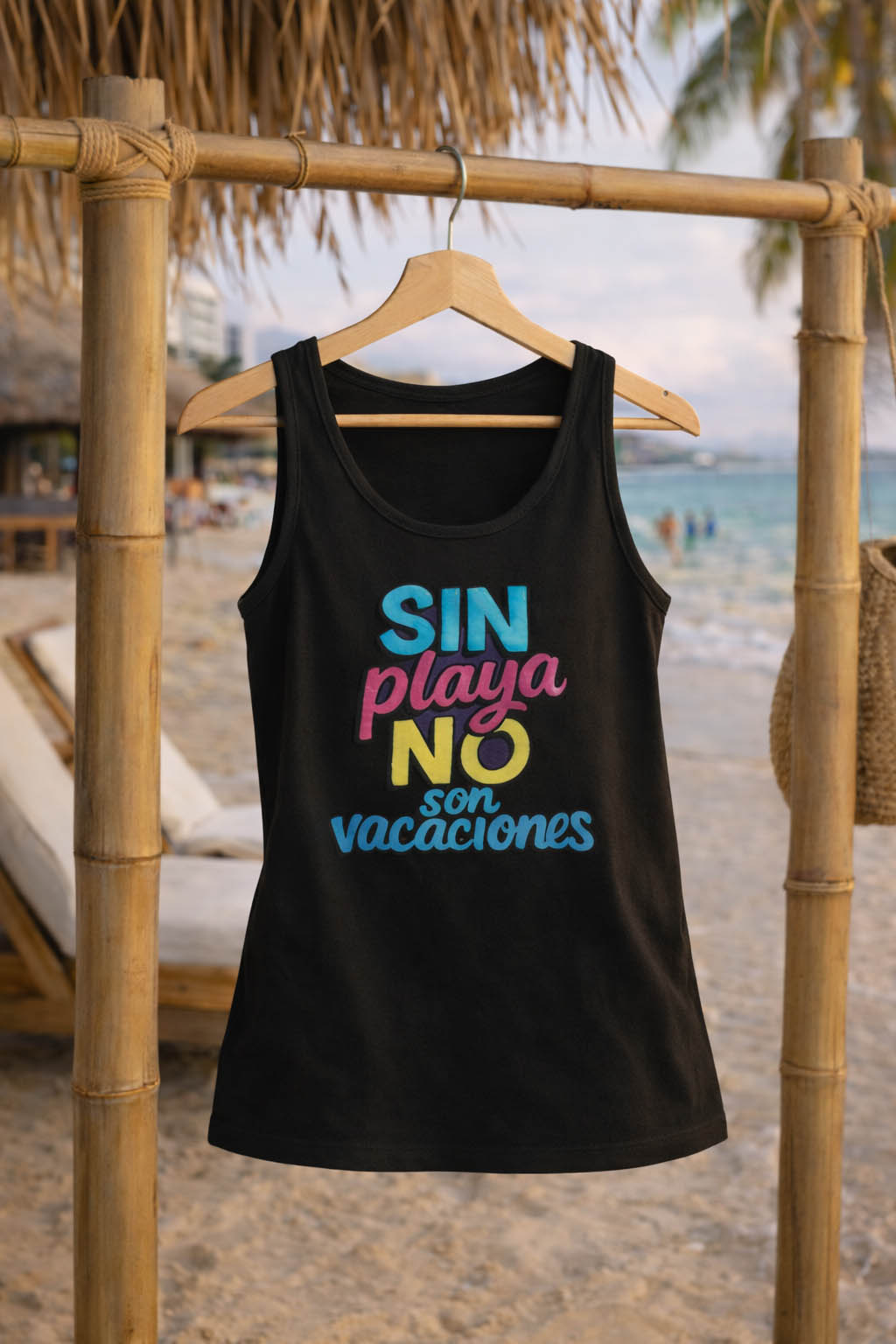 Divertida Tank Top estampada MODELO Sin Playa NO son Vacaciones