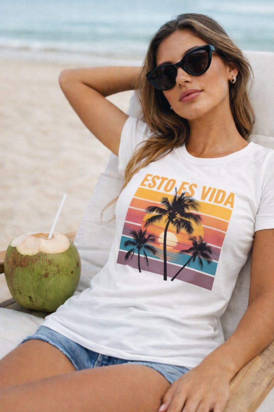 Playera para la playa de mujer modelo " Esto es Vida"